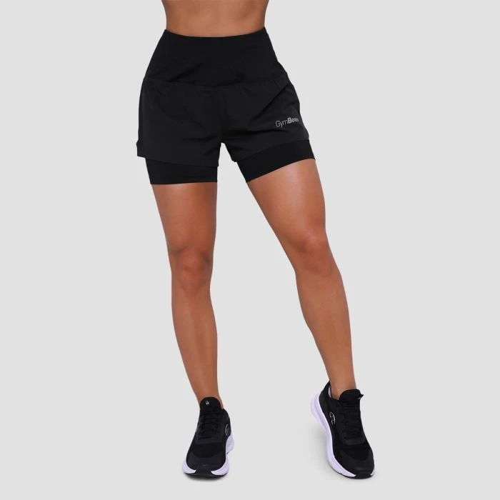 GymBeam Dámske bežecké šortky 2in1 Pulse Black  LL