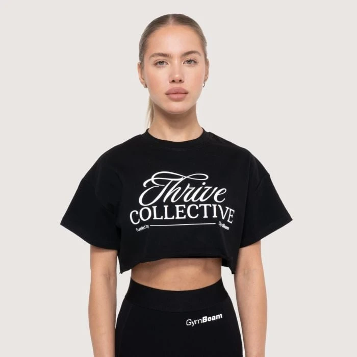 GymBeam Dámske cropped tričko Thrive Black  S