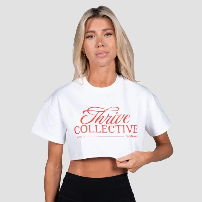 GymBeam Dámske cropped tričko Thrive White  S