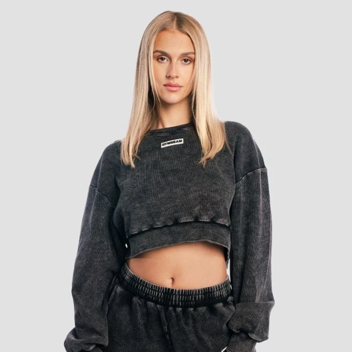 GymBeam Dámska mikina Cropped Aura Washed Black  S