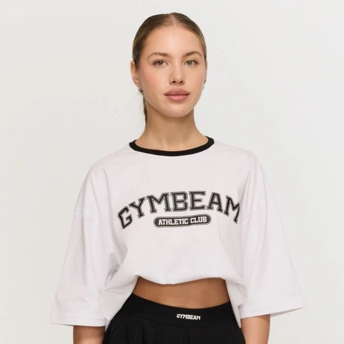 GymBeam Dámske tričko Oversized Varsity White  S