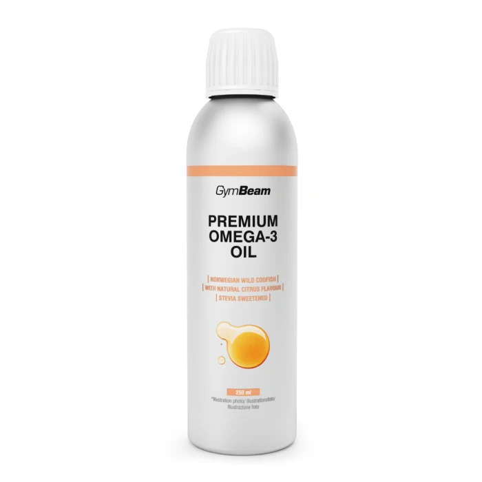 GymBeam Premium Omega-3 tekutý rybí olej s citrusovou príchuťou citrusové ovocie