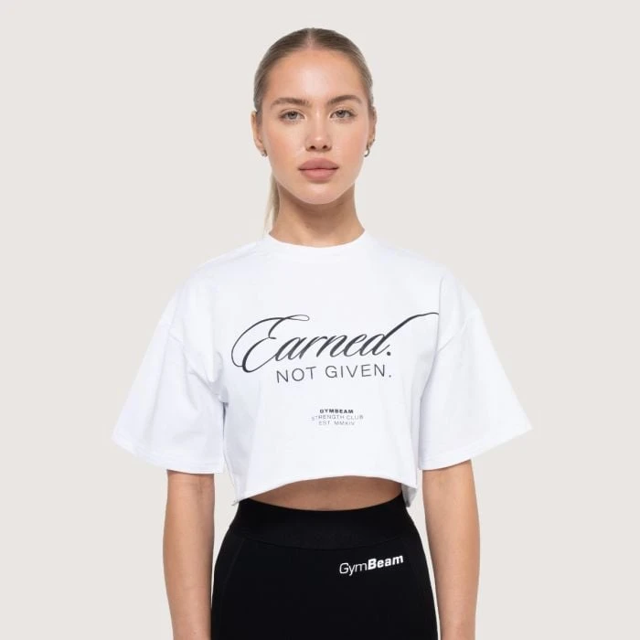 GymBeam Dámske cropped tričko Earned White  M