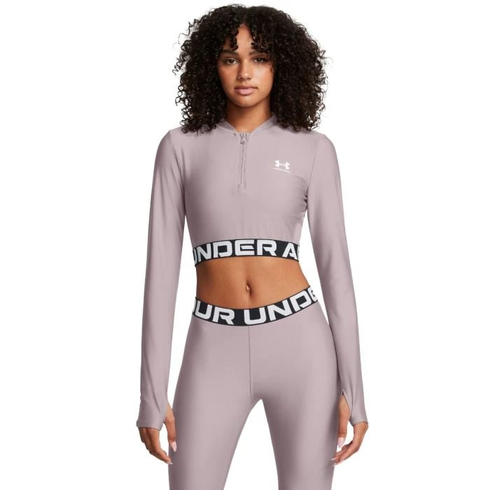 Under Armour Dámsky top HeatGear Rib 1/4 Zip LS Grey  MM