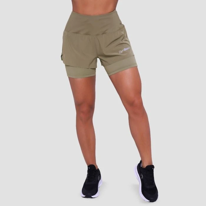 GymBeam Dámske bežecké šortky 2in1 Pulse Vetiver  LL