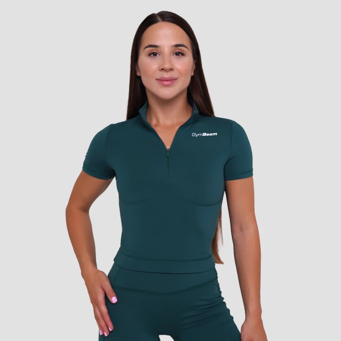 GymBeam Dámske tričko Cropped Ignite Dark Green  SS