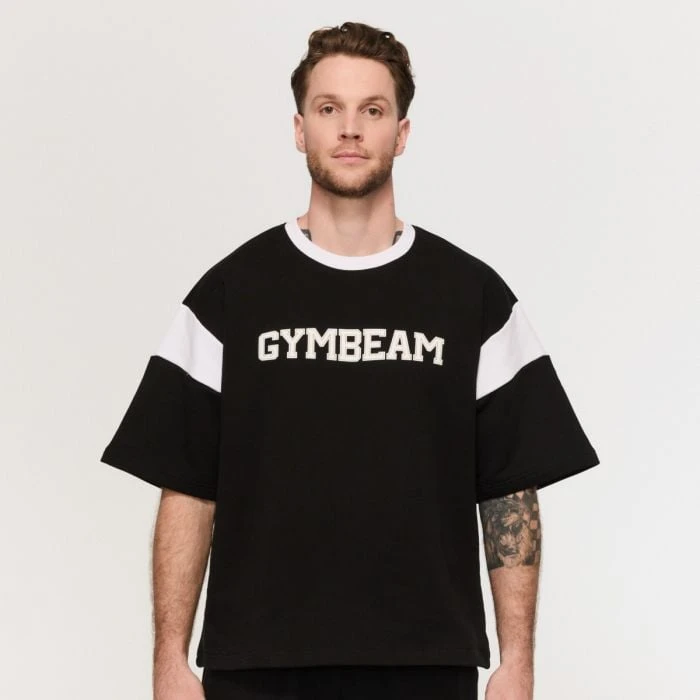GymBeam Tričko Premium Heavyweight Varsity Black  L
