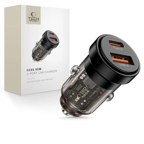 Nabíjačka Tech-Protect CC03 2-port do auta PD 45W/QC3.0 - čierna