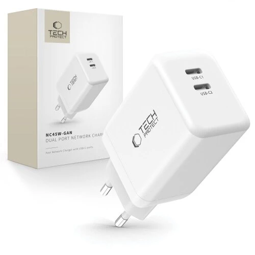 Nabíjačka Tech-Protect NC45W-GaN 2-port PD 45W - biela