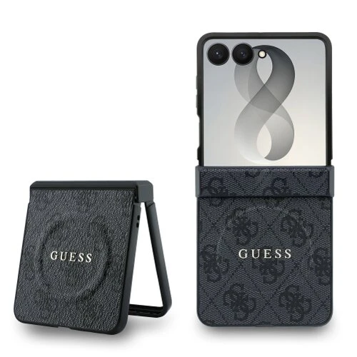 Guess PU Leather 4G Magnetic Zadní Kryt pro Samsung Galaxy Z Flip 8 Black