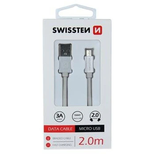 Dátový kábel Swissten MicroUSB Quick Charge 3A 2m Biely opletený