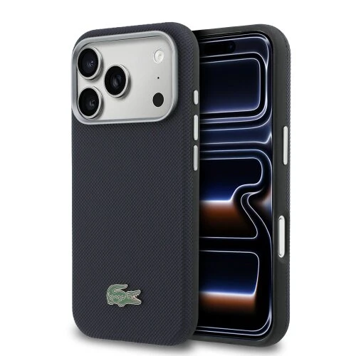 Lacoste PVC Petit Pique Semi Wrap MagSafe Zadní Kryt pro iPhone 17 Pro Navy
