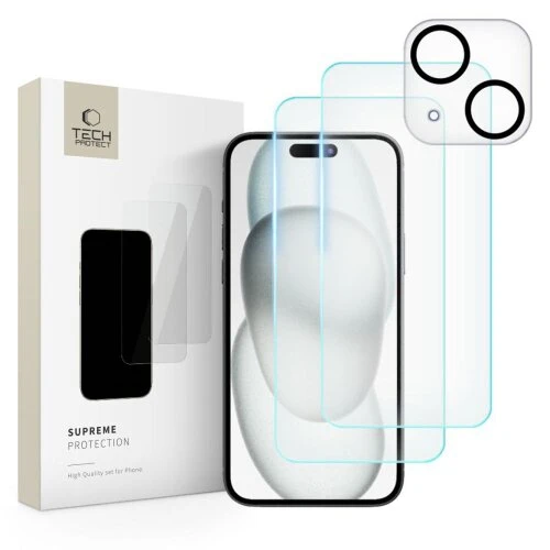 Ochranné sklo Tech-Protect Supreme Set iPhone 15, 3 ks