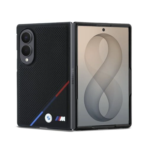 BMW M PU Perforated Tricolor Stripe Magnetic Zadní Kryt pro Samsung Galaxy Z Fold 8 Black