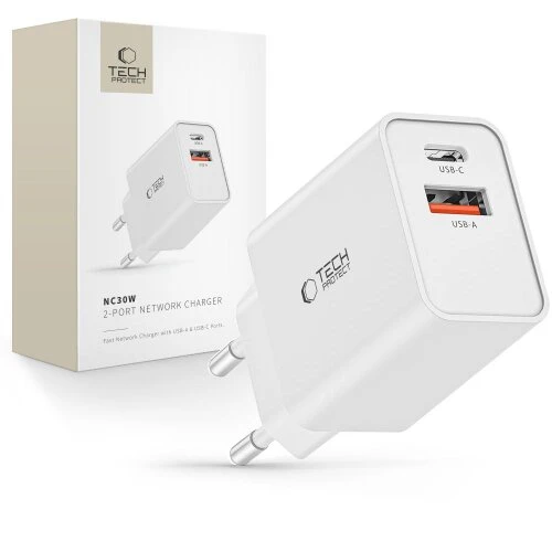 Nabíjačka Tech-Protect NC30W 2-port PD 30W/QC3.0 - biela