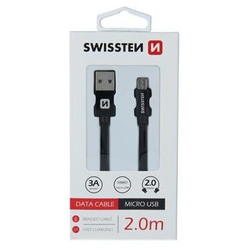 Dátový kábel Swissten MicroUSB Quick Charge 3A 2m Čierny opletený