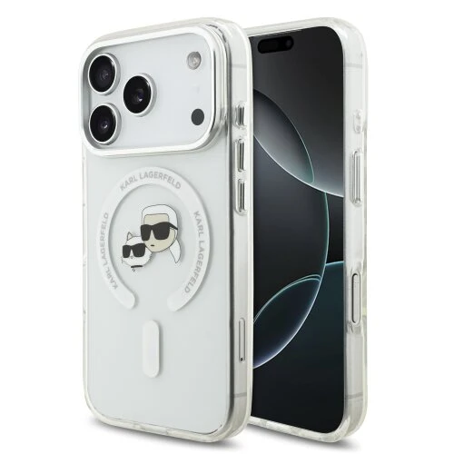 Karl Lagerfeld IML K&CH Heads Metal Frame MagSafe Zadní Kryt pro iPhone 17 Pro Transparent