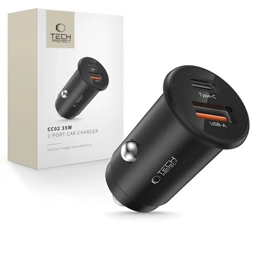 Nabíjačka Tech-Protect CC02 2-port do auta PD 35W/QC3.0 - čierna