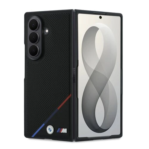 BMW M PU Perforated Tricolor Stripe Magnetic Zadní Kryt pro Samsung Galaxy Z Fold 8 Ultra Black