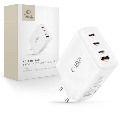 Nabíjačka Tech-Protect NC120W-GaN 4-port PD 120W/QC3.0 - biela