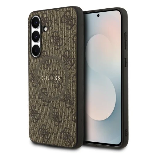 Guess PU Leather 4G Colored Ring MagSafe Zadní Kryt pro Samsung Galaxy S25 FE Brown