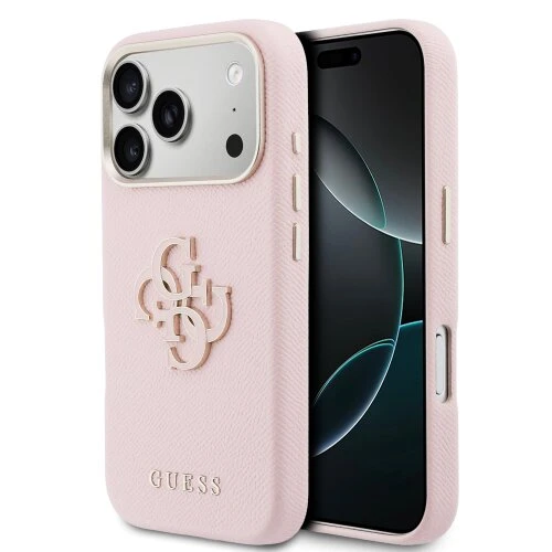 Guess PU Resin Logo Zadní Kryt pro iPhone 17 Pro Pink
