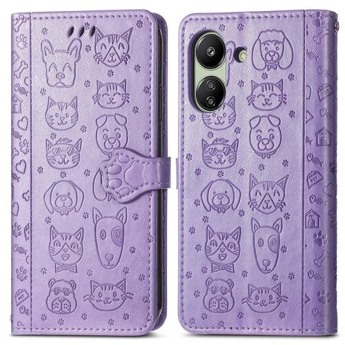 Puzdro Pet Book Samsung Galaxy S24 5G, vzor mačka a pes - fialové