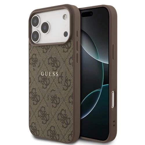 Guess PU Leather 4G Colored Ring MagSafe Zadní Kryt pro iPhone 17 Pro Max Brown