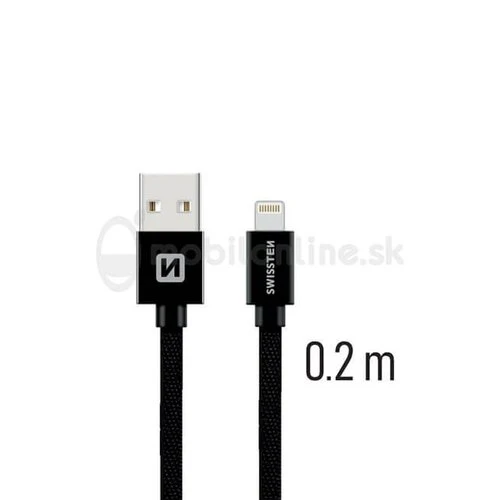 Dátový kábel Swissten Lightning Fast Charge 3A 0,2m Čierny opletený