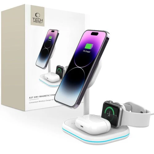 Bezdrôtová nabíjačka Tech-Protect QI15W-A27 3v1 Magsafe - biela