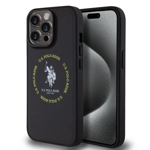 Puzdro U.S. Polo PU Leather Printed Round Double Horse MagSafe iPhone 15 Pro - čierne