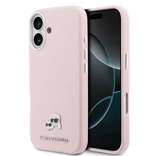 Karl Lagerfeld PU Karl and Choupette Heads Pins MagSafe Zadní Kryt pro iPhone 17 Pink
