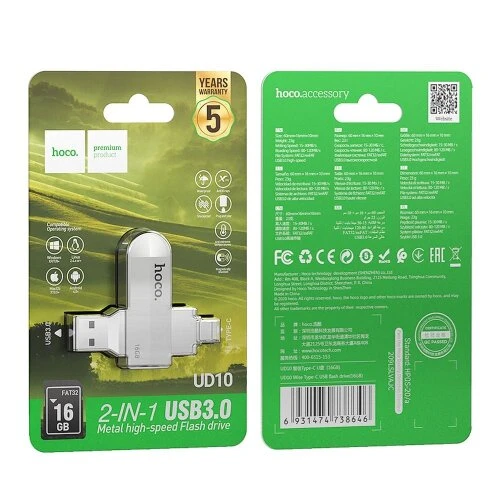 USB kľúč 16GB USB 3.0 (USB A + USB C) HOCO UD10 strieborný