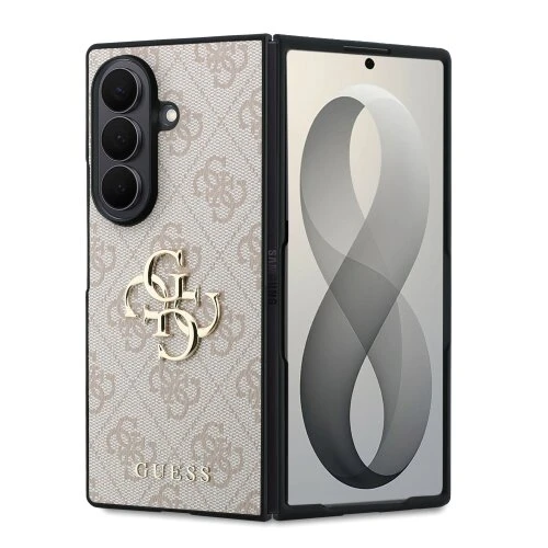 Guess PU 4G Metal Logo Zadní Kryt pro Samsung Galaxy Z Fold 8 Ultra Pink