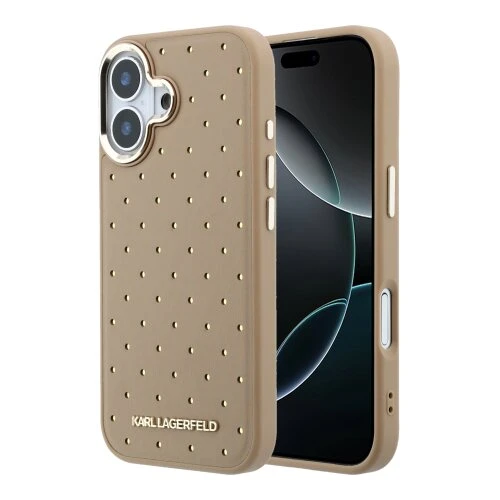 Karl Lagerfeld PU Perforated Gold Dots MagSafe Zadní Kryt pro iPhone 17 Beige