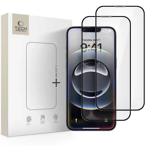 Ochranné sklo Tech-Protect Glass Fit+ iPhone 13/13 Pro/14/16E/17E, 2 ks - čierne