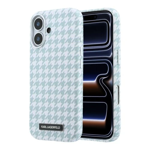 Karl Lagerfeld PU Houndstooth Resin Plate MagSafe Zadní Kryt pro iPhone 17 Blue