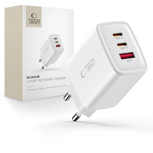 Nabíjačka Tech-Protect NCA65W-GaN 3-port PD 65W/QC3.0 - biela