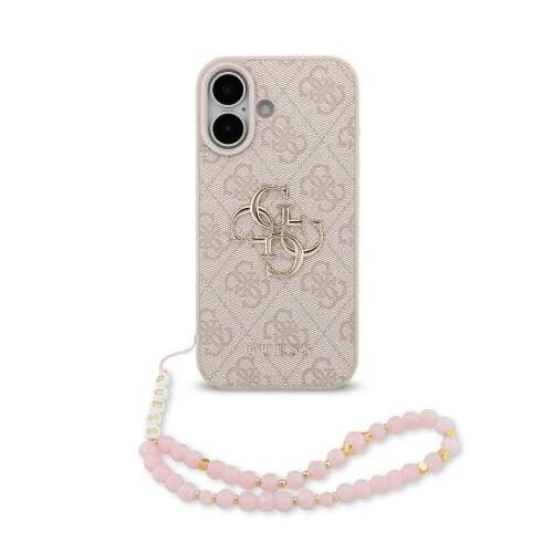 Guess PU 4G Metal Logo Strap Zadní Kryt pro iPhone 17 Pink