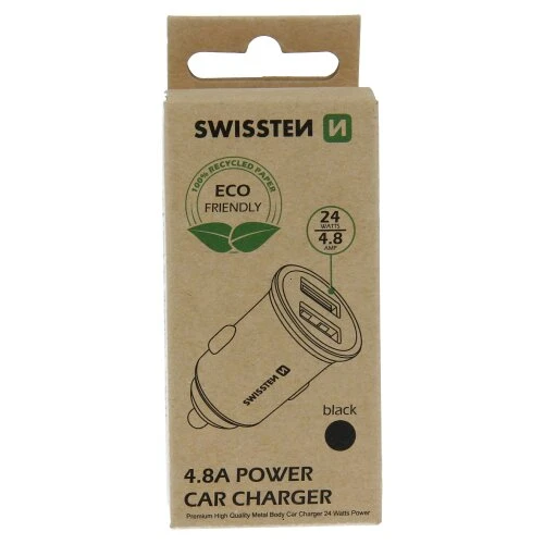 Autonabíjačka Swissten Metal 2xUSB 4,8A Čierna (Eko balenie)