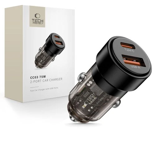 Nabíjačka Tech-Protect CC03 2-port do auta PD 75W - čierna