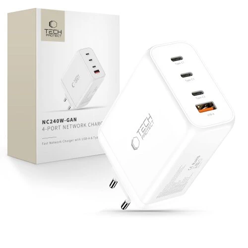 Nabíjačka Tech-Protect NC240W-GaN 4-port PD 240W/QC3.0 - biela
