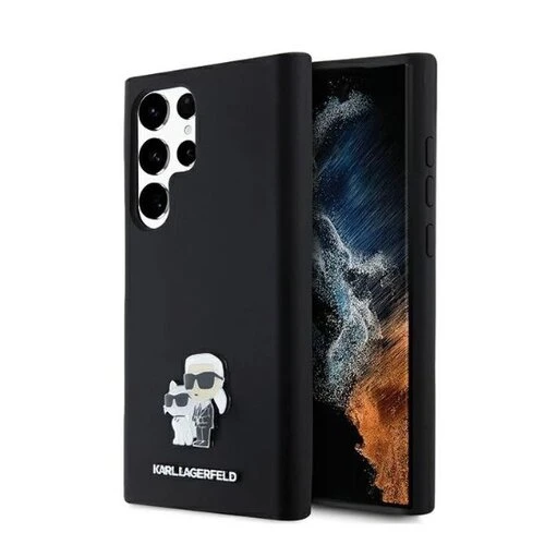 Karl Lagerfeld Liquid Silicone Metal Karl and Choupette Zadní Kryt pro Samsung Galaxy S24 Ultra Black