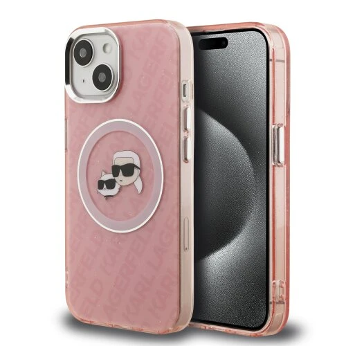 Karl Lagerfeld IML K&CH Heads Repeated Logo MagSafe Zadní Kryt pro iPhone 15 Pink