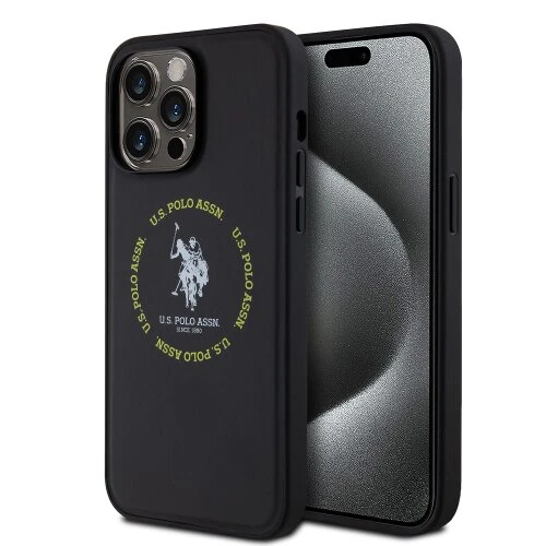 Puzdro U.S. Polo PU Leather Printed Round Double Horse MagSafe iPhone 15 Pro Max - čierne