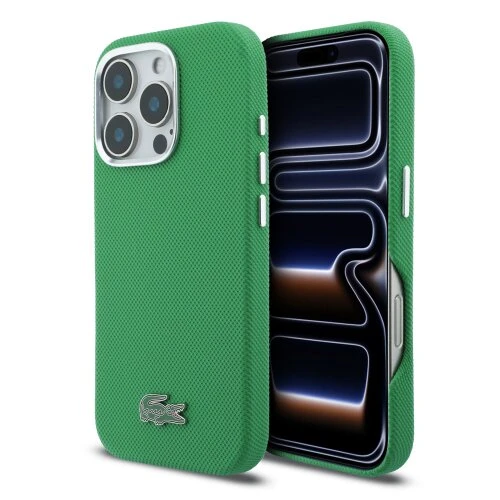 Lacoste PVC Iconic Petit Pique Metal Logo MagSafe Zadní Kryt pro iPhone 16 Pro Max Estragon Green