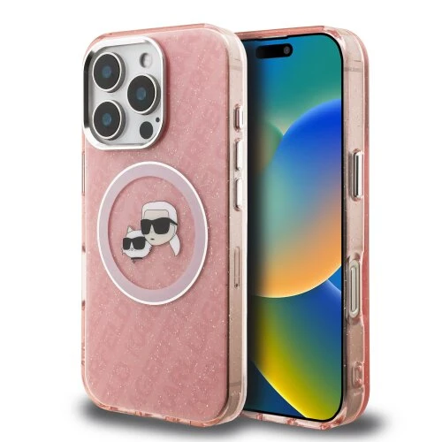 Karl Lagerfeld IML K&CH Heads Repeated Logo MagSafe Zadní Kryt pro iPhone 16 Pro Pink