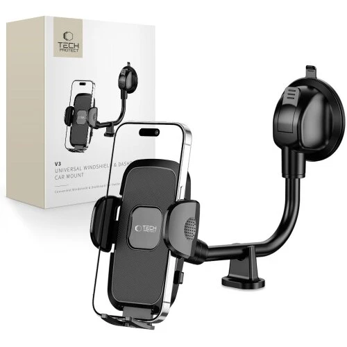 Univerzálny držiak do auta Tech-Protect V3 Long Arm na predné sklo a palubnú dosku - čierny