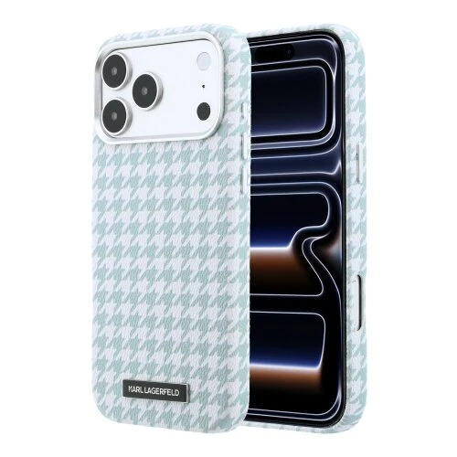 Karl Lagerfeld PU Houndstooth Resin Plate MagSafe Zadní Kryt pro iPhone 17 Pro Max Blue