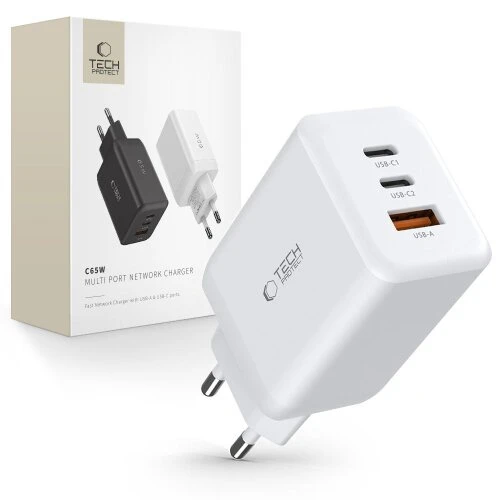 Nabíjačka Tech-Protect C65W 3-port PD 65W/QC3.0 - biela